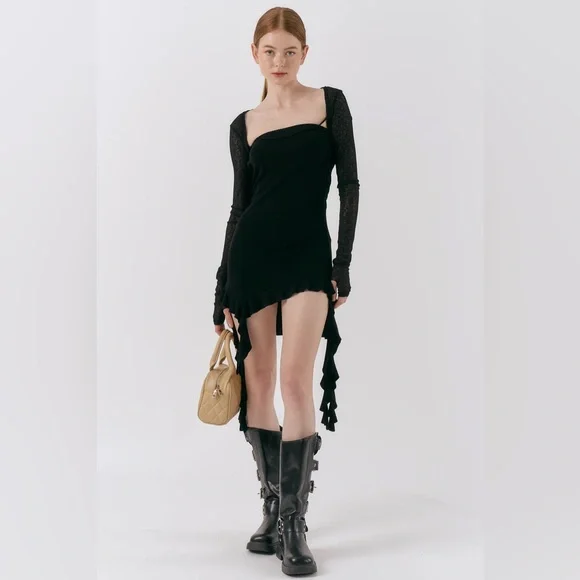 Storets Dresses | Storets Mindy Ruffled Jersey Dress And Shrug | Color: Black | Size: Sm | Shaniboga's Closet